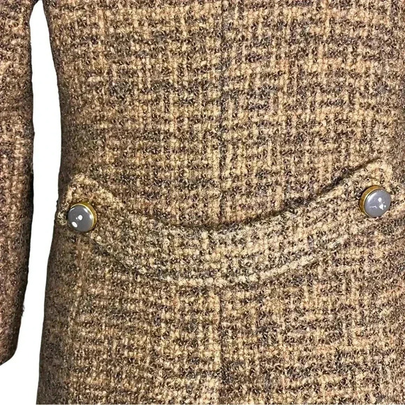 Vintage 60s Mod Brown Wool Tweed Long Formal Dress Coat XS Union Made. Has Flaws - Picture 9 of 11